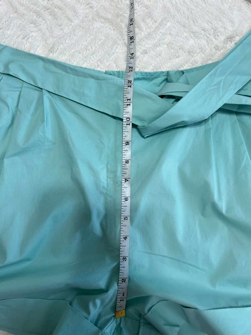 Moschino Cheap and Chic Shorts Sz 8 Aqua Blue Cotton Tie Waist High Rise - Picture 9 of 12